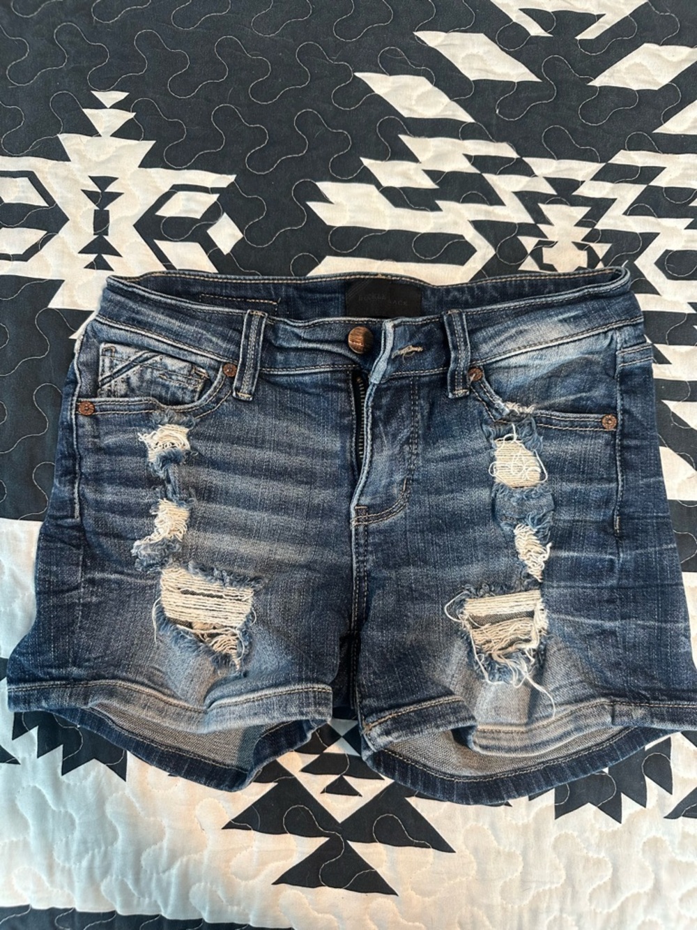 Buckle Black Distressed Women’s Shorts - Blue